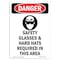 Signmission OSHA Danger Sign, Safety Glasses And Hard, 10in X 7in Decal, 7" W, 10" H, Portrait OS-DS-D-710-V-1555 - alternate 1